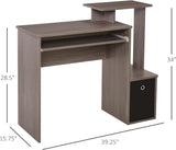 Grey Computer Desk with Sliding Keyboard Tray and Storage Drawer Shelf - Furniture4Design