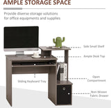 Grey Computer Desk with Sliding Keyboard Tray and Storage Drawer Shelf - Furniture4Design