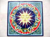 Hand Painted 18" x 18" Ceramic tile art Mosaic wall mural SUN floral BACKSPLASH - Furniture4Design