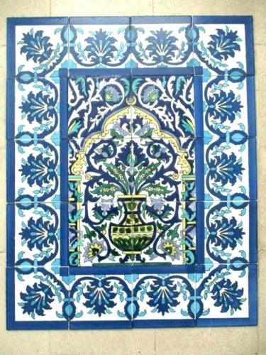 Hand Painted Ceramic tile art Mosaic wall mural Panel Floral BACKSPLAH 24" x 30" - Furniture4Design