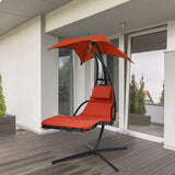 Hanging Chaise Lounger Chair with Removable Canopy and Built-in Pillow (Orange) - Furniture4Design