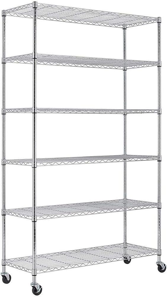 Heavy-Duty 6-Tier Wire Shelving Rack with NSF Certification - 18x48x82 Chrome/Black - Furniture4Design