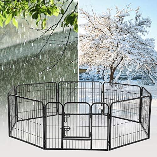 Heavy Duty Indoor Outdoor Dog Playpen with 8 Panels - 24 Black - Furniture4Design