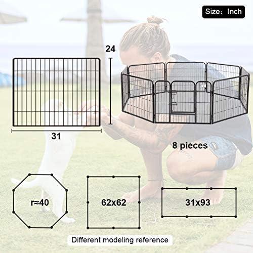 Heavy Duty Indoor Outdoor Dog Playpen with 8 Panels - 24 Black - Furniture4Design