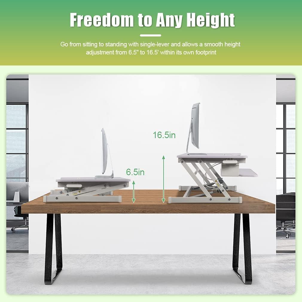 Height Adjustable Standing Desk Riser with Dual Monitor and Keyboard Stand (White, 36 Inch) - Furniture4Design