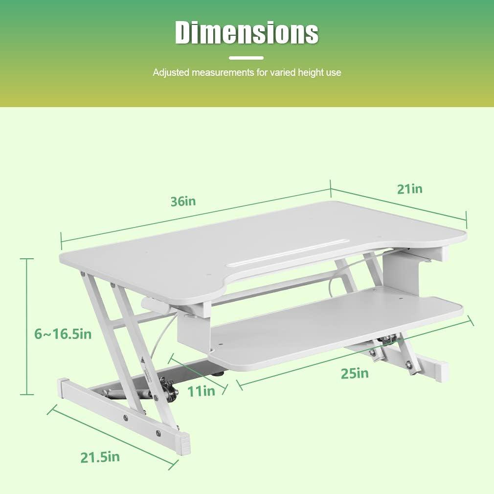 Height Adjustable Standing Desk Riser with Dual Monitor and Keyboard Stand (White, 36 Inch) - Furniture4Design