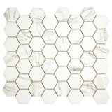 Hexacycle White Hexagon Recycled Glass Tile Modern Bathroom Fireplace Backsplash - Furniture4Design