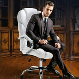 High Back Executive Office Chair with Lumbar Support - White PU Leather - Furniture4Design