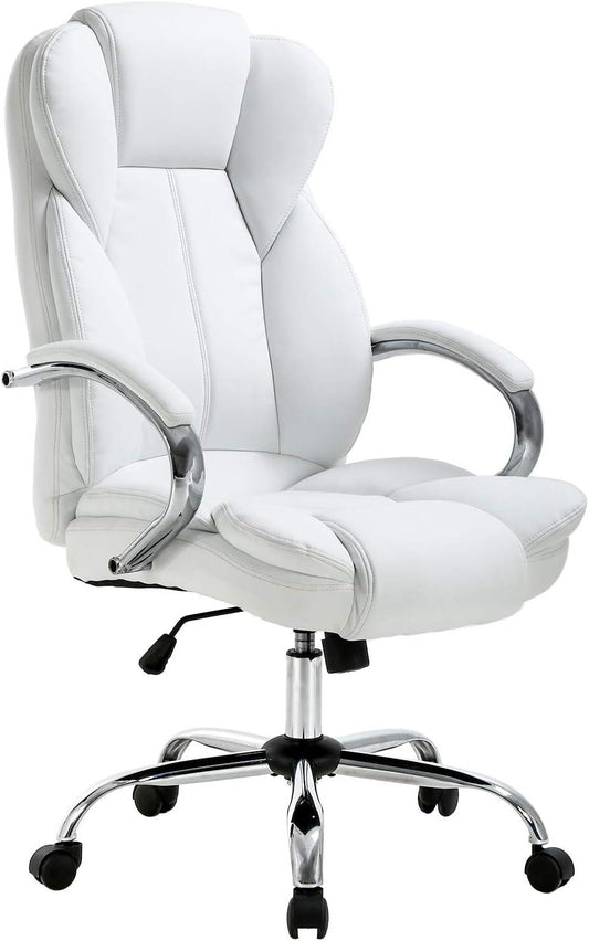 High Back Executive Office Chair with Lumbar Support - White PU Leather - Furniture4Design