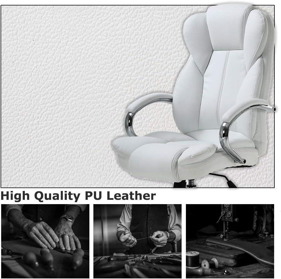 High Back Executive Office Chair with Lumbar Support - White PU Leather - Furniture4Design