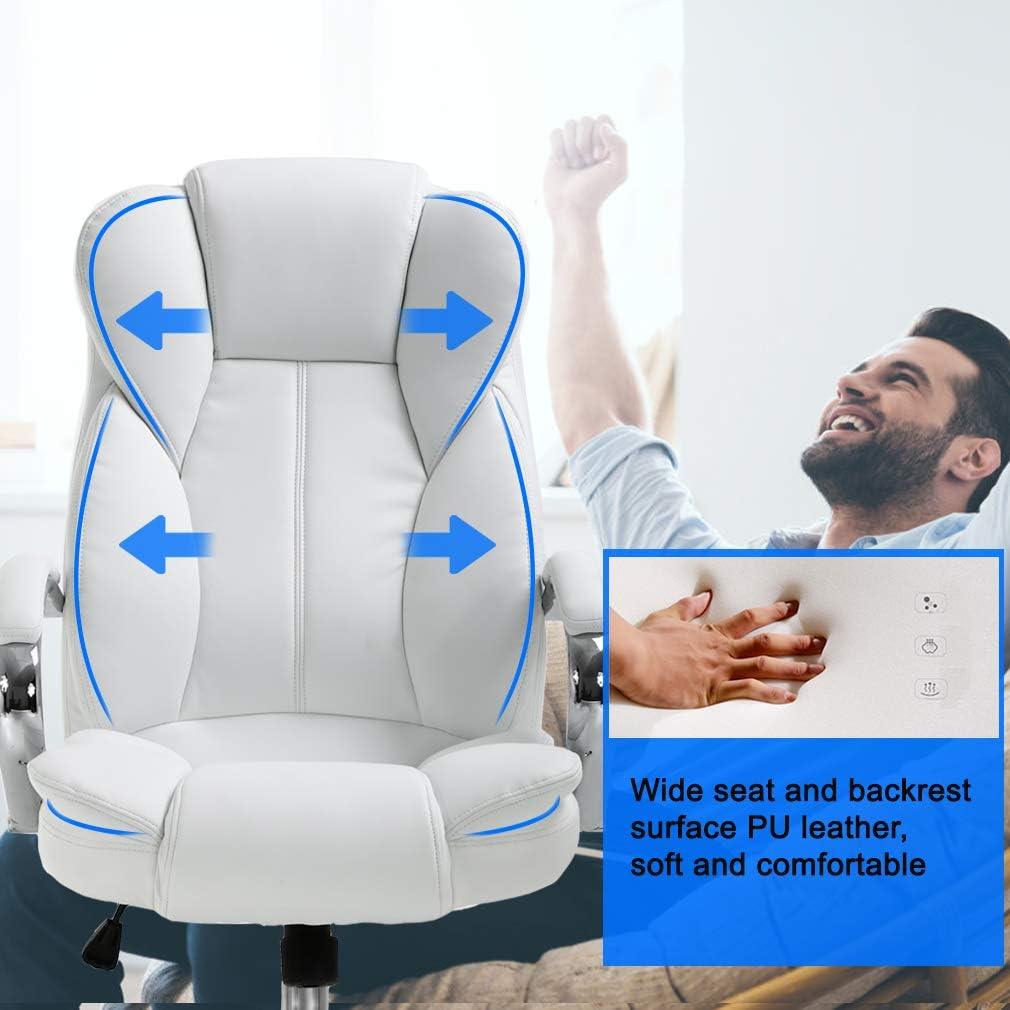 High Back Executive Office Chair with Lumbar Support - White PU Leather - Furniture4Design