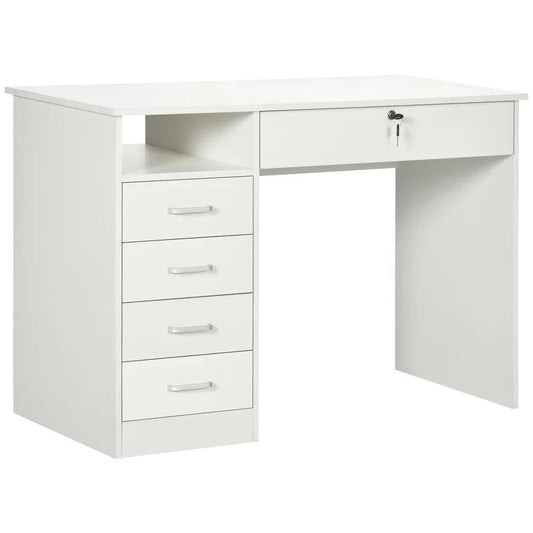 HOMCOM Computer Desk Writing Desk with Five Drawers for Home Office White - Furniture4Design