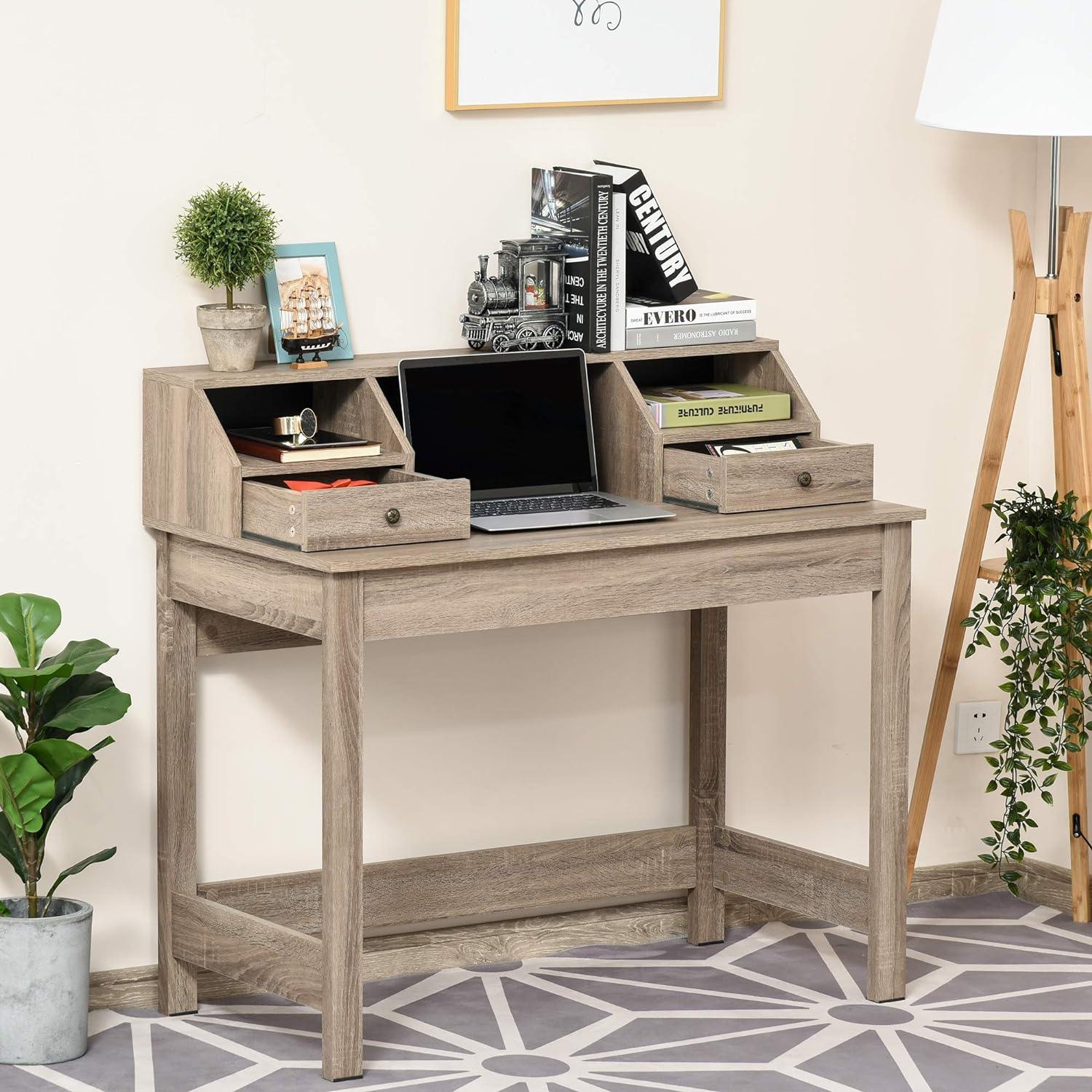 Home Office Computer Desk with Storage Drawers and Shelves - Furniture4Design