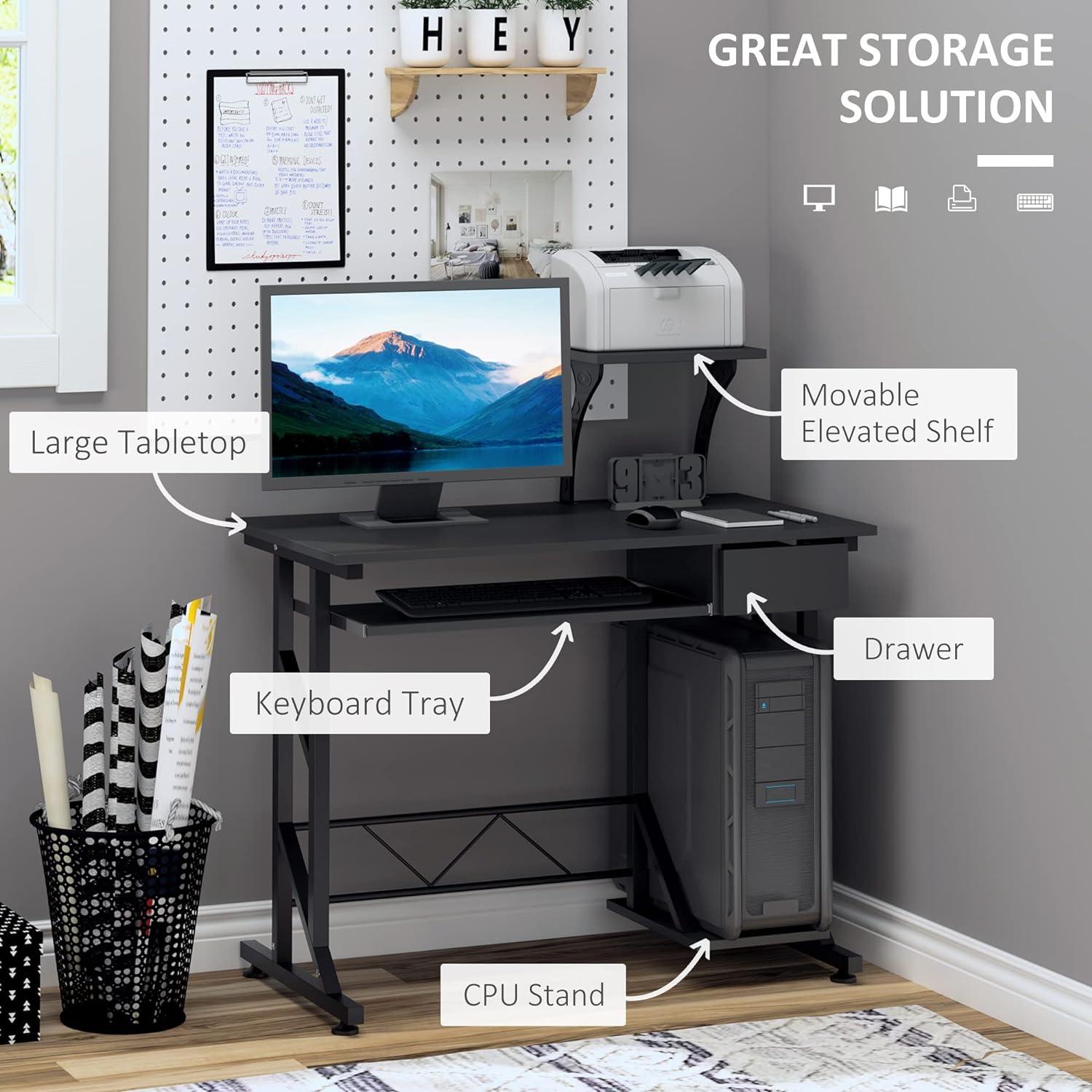 Home Office Desk with Keyboard Tray and Drawer - Furniture4Design