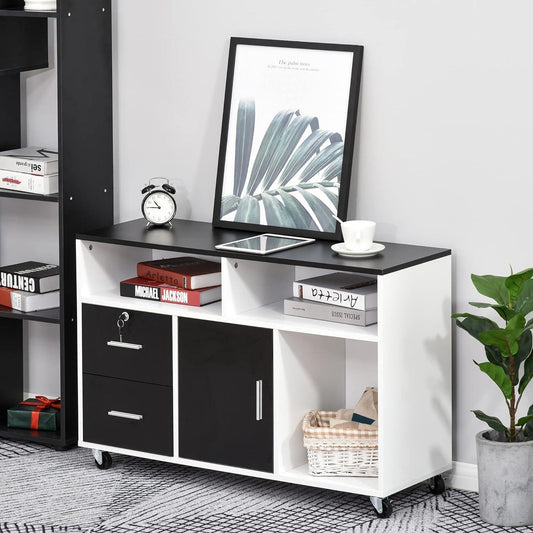 Home Office Lateral Filing Cabinet and Printer Stand with Lockable Drawer and Wheels - Furniture4Design