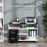 Home Office Lateral Filing Cabinet and Printer Stand with Lockable Drawer and Wheels - Furniture4Design