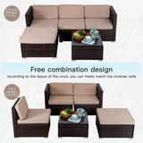 Khaki 5-Piece Outdoor Patio Furniture Set with Sectional Sofa and Coffee Table - Furniture4Design