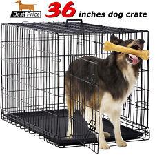 Large Dog Crate Dog Kennel Metal Wire Double-Door Folding Pet Animal Pet, 36" - Furniture4Design