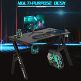 Large Modern Ergonomic Gaming Desk with Carbon Fiber Cup Holder and Headphone Hook - Furniture4Design