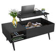 Lift Top Coffee Table with Adjustable Storage and Hidden Compartment Small Wood - Furniture4Design