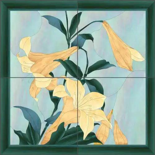 Lily Tile Backsplash Paned Expressions Floral Art Ceramic Mural OB-PES69 - Furniture4Design