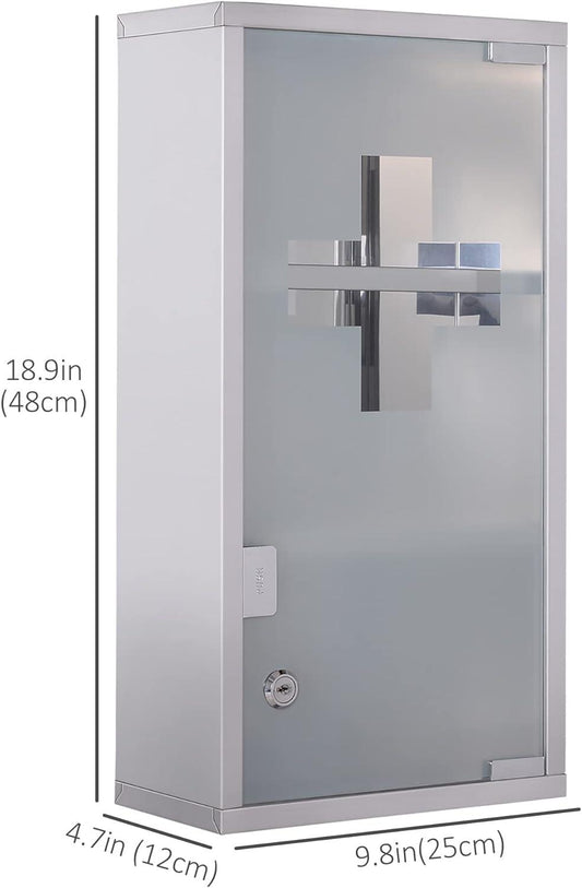 Lockable Stainless Steel Wall Mount Medicine Cabinet with Glass Door - Furniture4Design