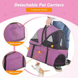 Luxury 3-in-1 Pet Stroller with Detachable Carrier for Medium and Small Dogs and Cats (Purple, 4 Wheels) - Furniture4Design