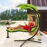 Luxury Hanging Chaise Lounger Hammock Chair with Canopy, Green - Furniture4Design