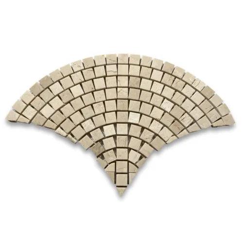 M999XP Crema Marfil Marble Fish Scale Scallop Fan Mini Mosaic Tile Polished - Furniture4Design