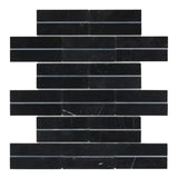 Marquina Black Marble Stone Silver Metal Inlay Brick Joint Kitchen Backsplash - Furniture4Design