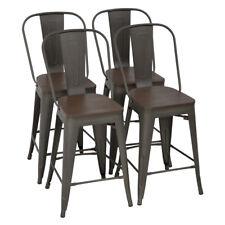 Metal Bar Stool Set Of 4 Counter Height Barstool With Back 24 Inches Wood Seat - Furniture4Design