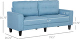 Mid-Century 3-Seater Blue Linen Sofa with Button-Tufted Back and Rubber Wood Legs - Furniture4Design