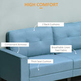 Mid-Century 3-Seater Blue Linen Sofa with Button-Tufted Back and Rubber Wood Legs - Furniture4Design