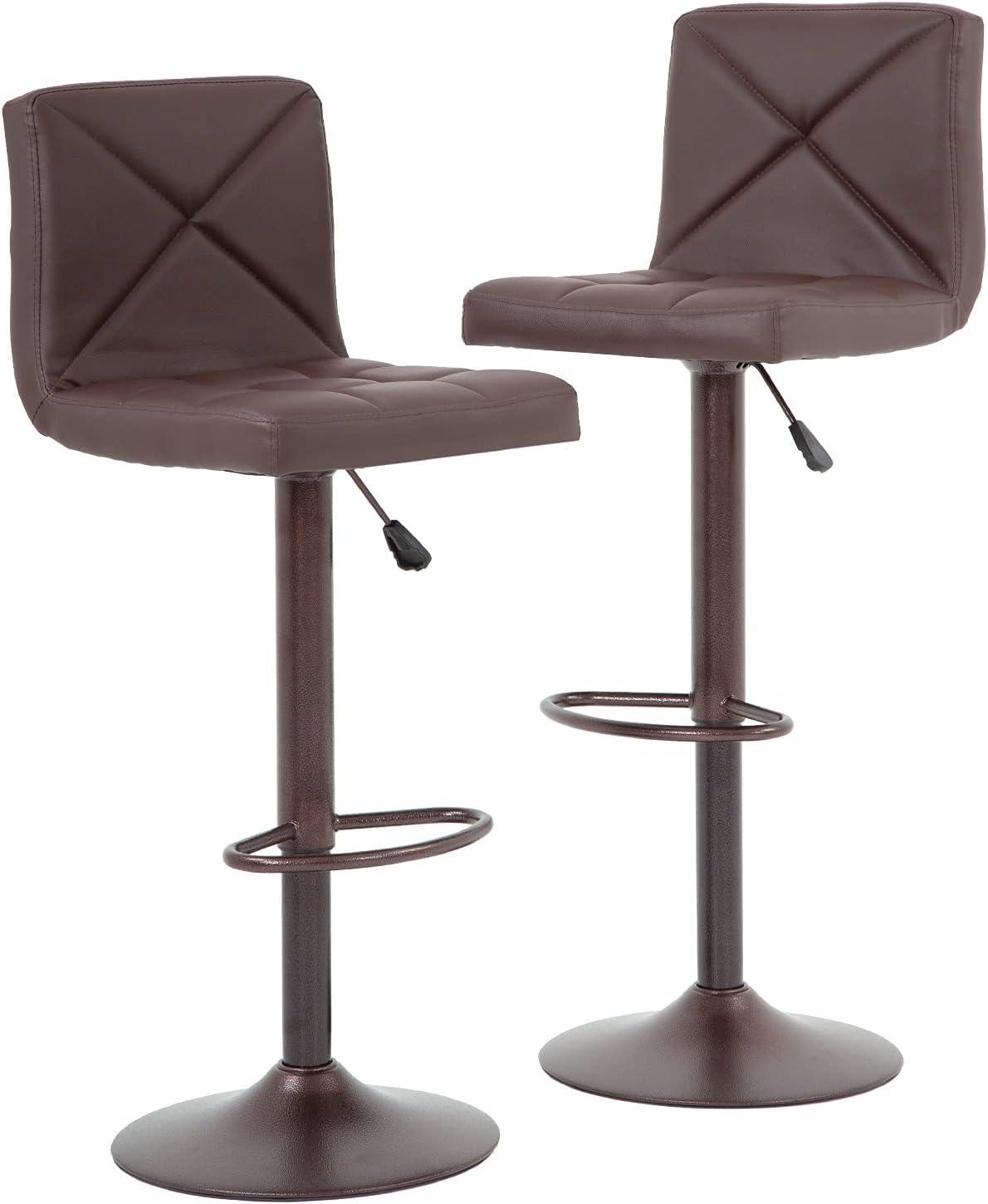 Modern Adjustable Swivel Barstool Set with Hydraulic PU Leather Chairs - Furniture4Design