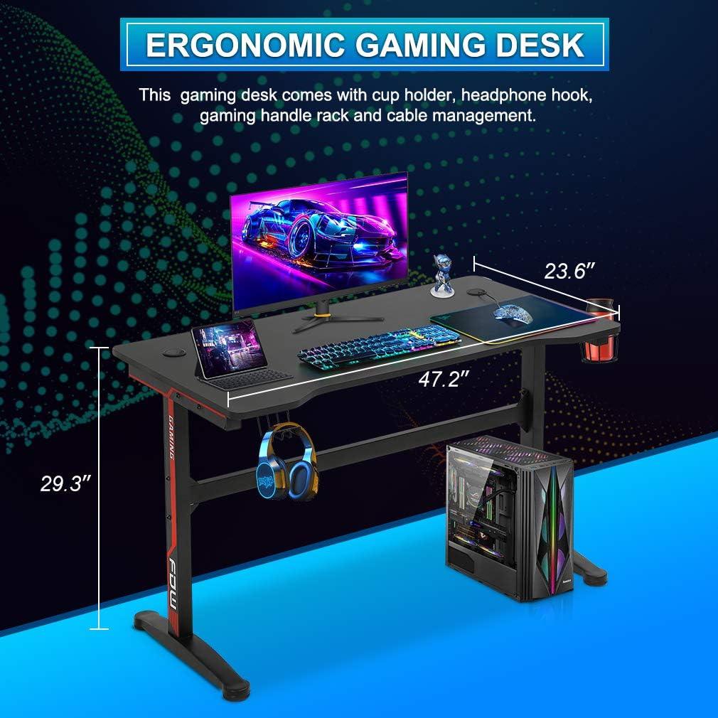 Modern Ergonomic Racing Style Gaming Desk, 47.2 Inches, Red - Furniture4Design