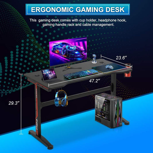 Modern Ergonomic Racing Style Gaming Desk, 47.2 Inches, Red - Furniture4Design