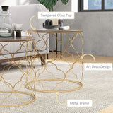 Modern Gold Nesting Coffee Table Set with Glass Top - Set of 2 - Furniture4Design