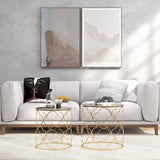 Modern Gold Nesting Coffee Table Set with Glass Top - Set of 2 - Furniture4Design