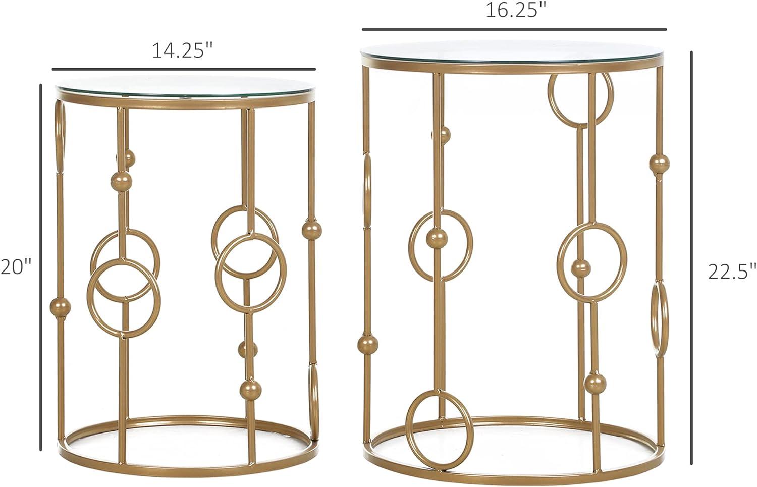 Modern Gold Nesting Coffee Tables Set of 2 with Tempered Glass Top - Furniture4Design