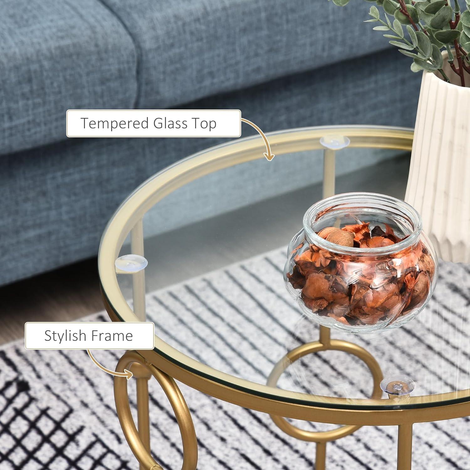 Modern Gold Nesting Coffee Tables Set of 2 with Tempered Glass Top - Furniture4Design