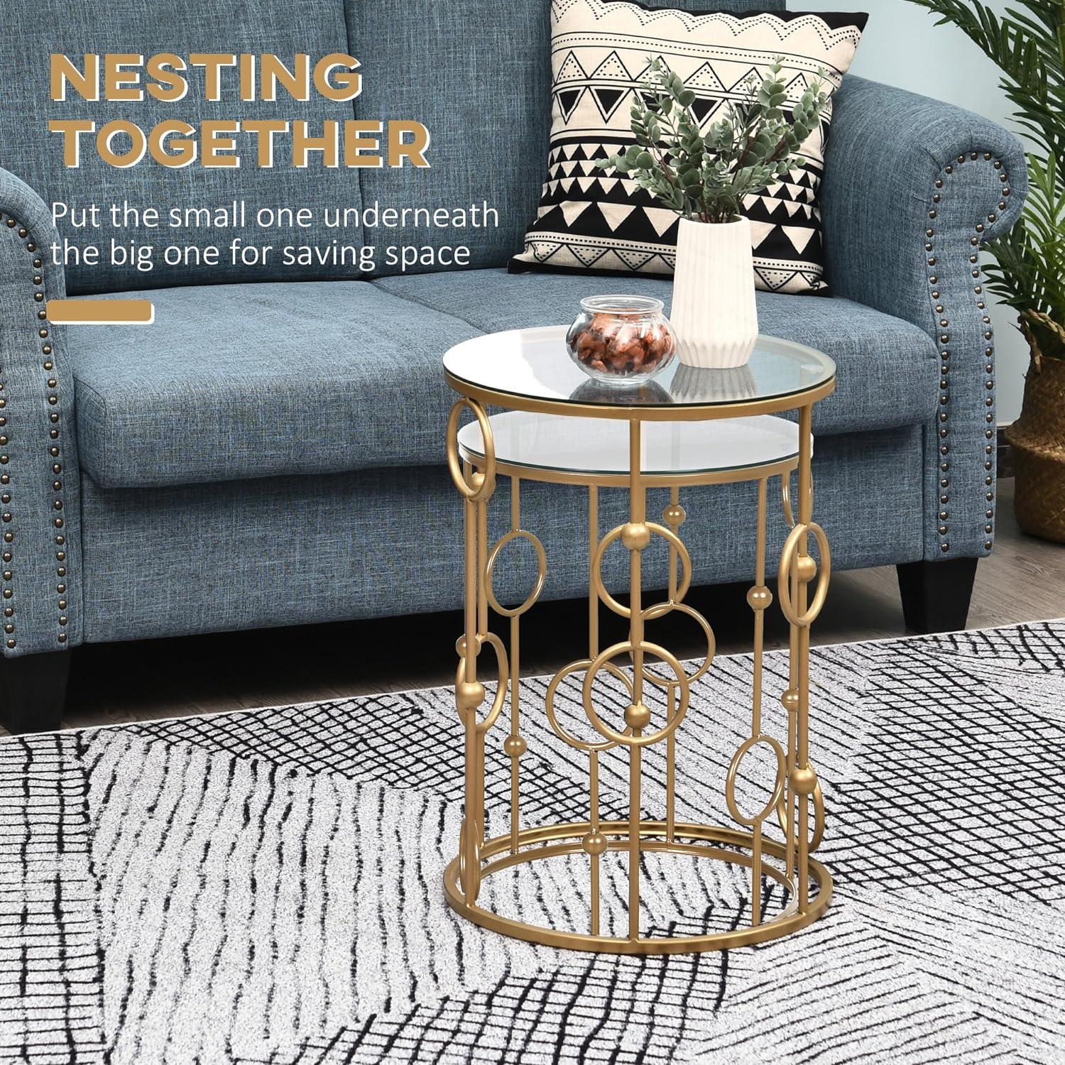 Modern Gold Nesting Coffee Tables Set of 2 with Tempered Glass Top - Furniture4Design