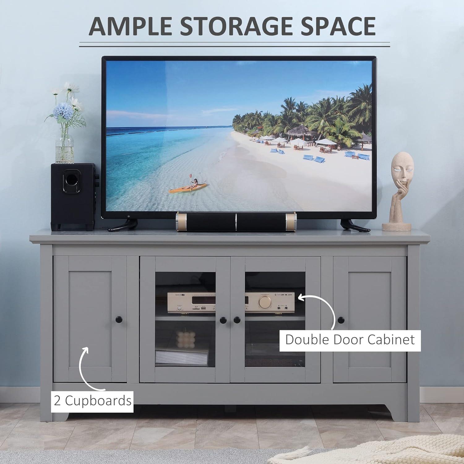 Modern Grey TV Stand with Glass Door Storage for TVs up to 60 - Furniture4Design