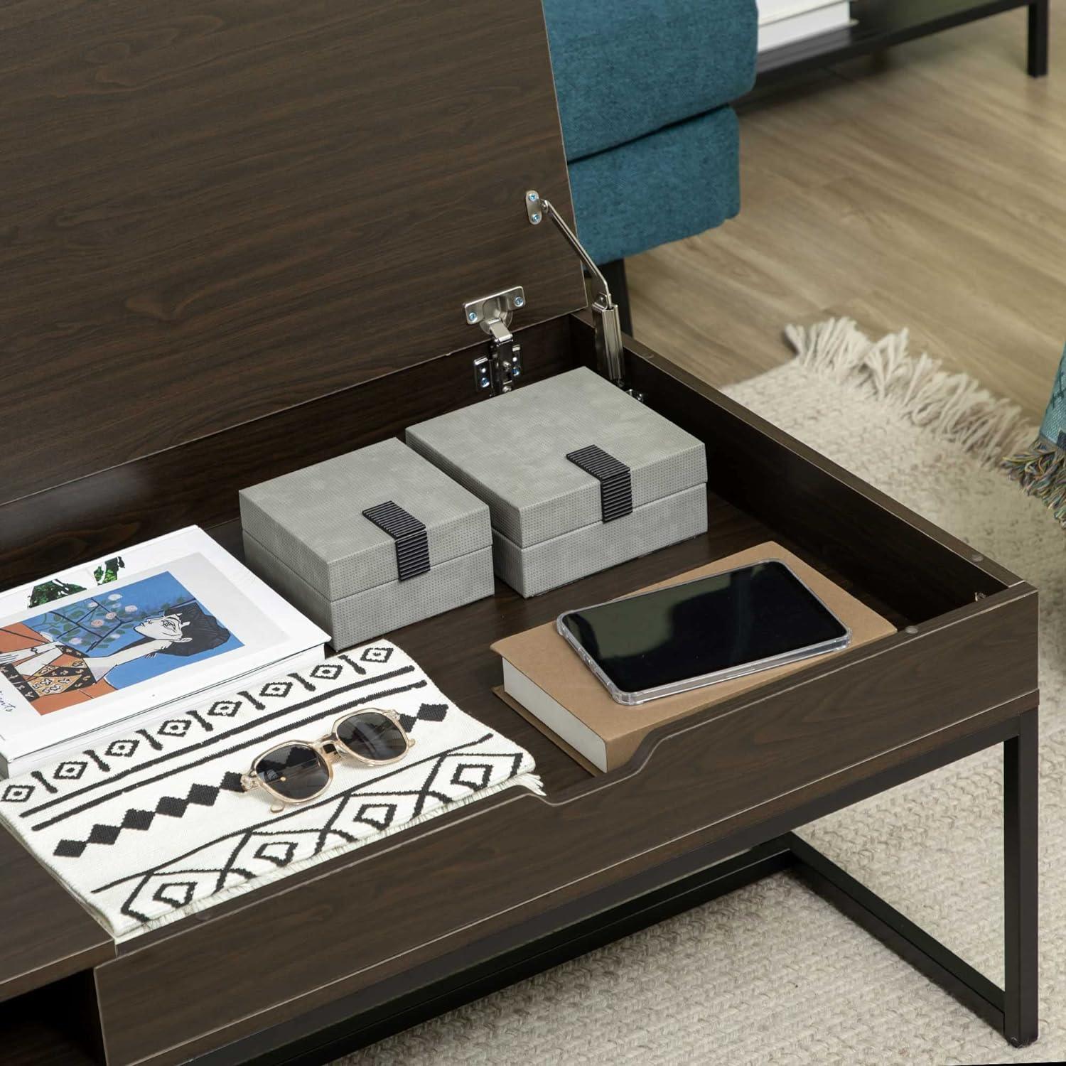 Modern Industrial Flip Top Coffee Table with Storage Shelf - Furniture4Design