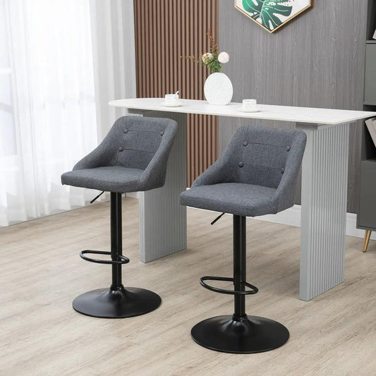 Modern Swivel Bar Stools Set of 2 Adjustable Height Bar Chairs Footrest Grey - Furniture4Design