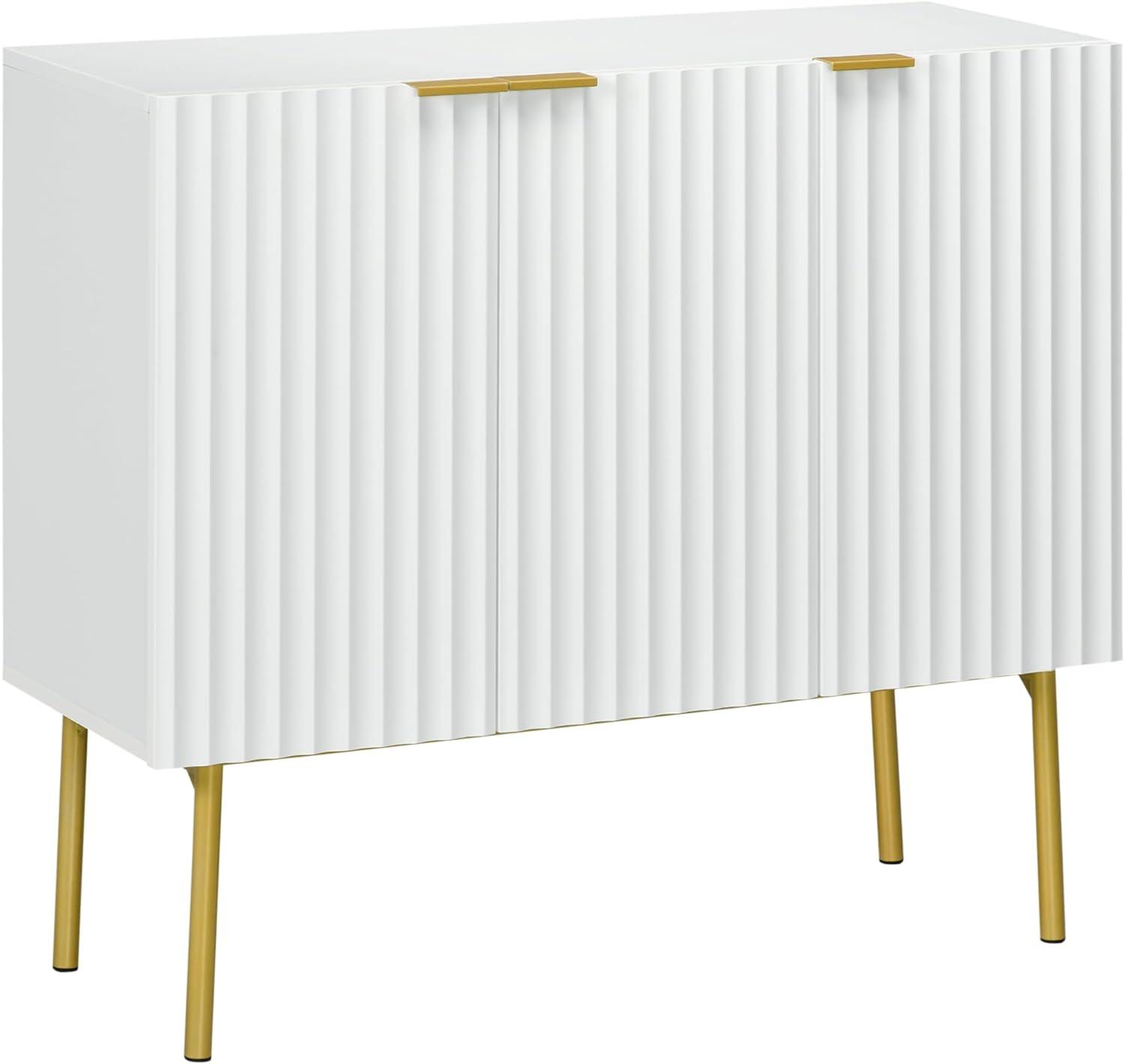 Modern White Accent Cabinet with Gold Legs and Adjustable Shelves - Furniture4Design