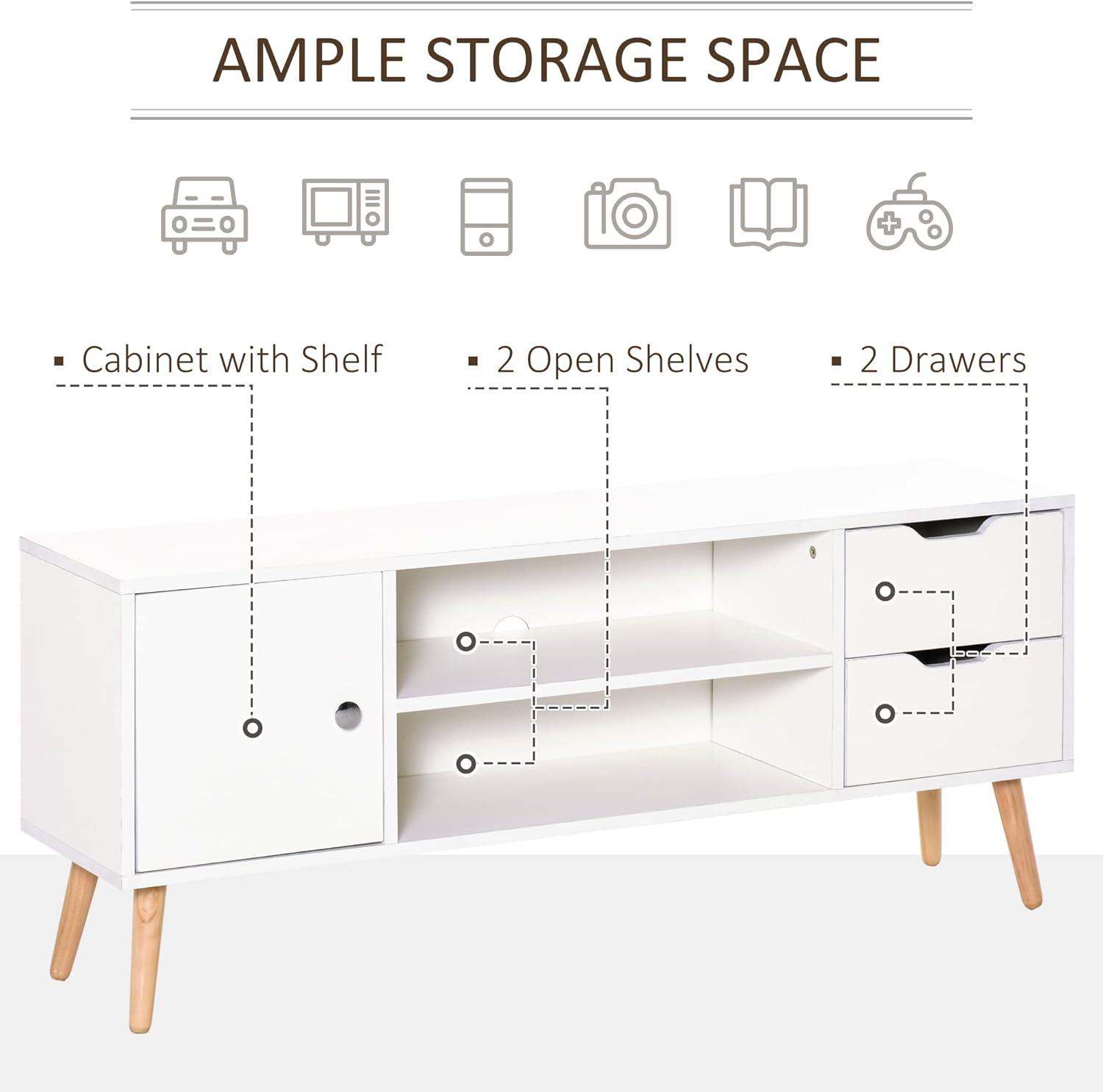 Modern White TV Stand with Storage Shelves and Cable Management for TVs up to 50 - Furniture4Design