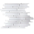 Mosaic Glass Tile White Linear Pattern Kitchen Fireplace Backsplash Hebe 009 - Furniture4Design