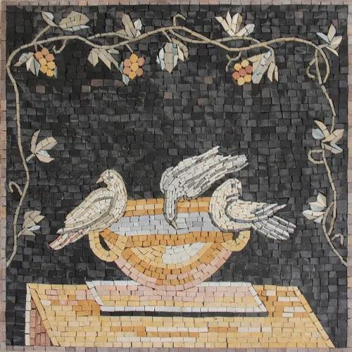 Mosaic Marble White Pigeons ANIMAL Design 20x20 Inches - Furniture4Design