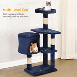 Navy Blue Multi-Level Cat Tree Tower with Scratching Posts and Condo for Indoor Cats - Furniture4Design