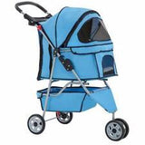 New Blue Pet Stroller Cat Dog Cage 3 Wheels Stroller Travel Folding Carrier - Furniture4Design